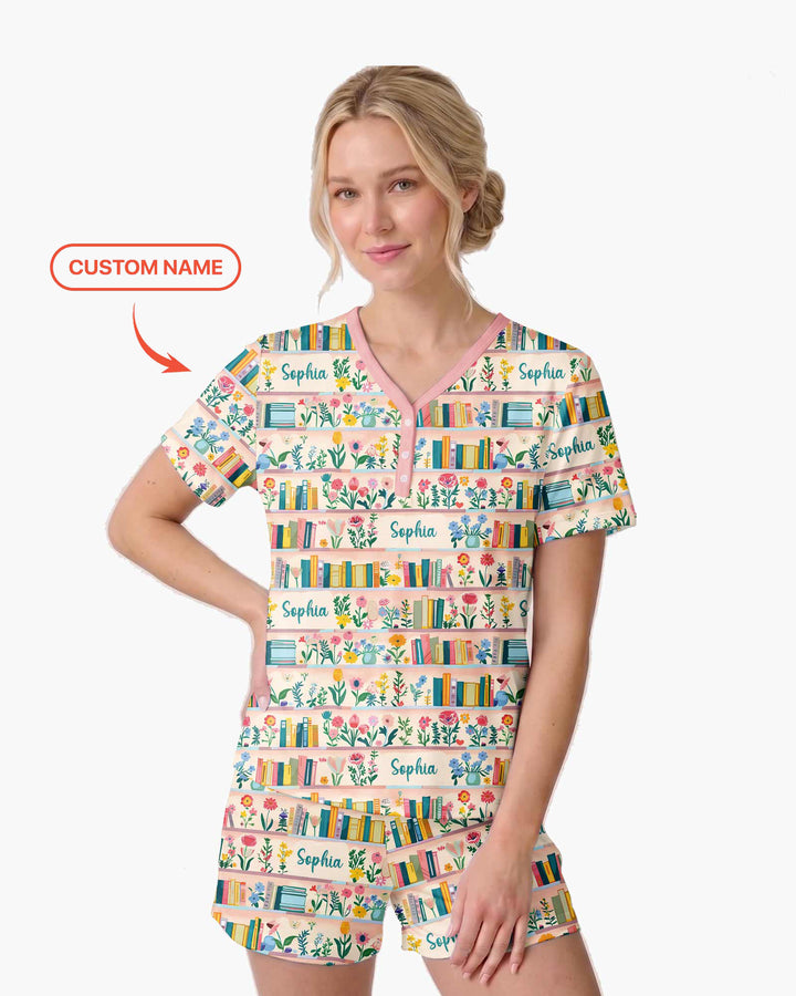 Personalized Book Lover Bamboo Women Short Sleeve Short Pajama Set
