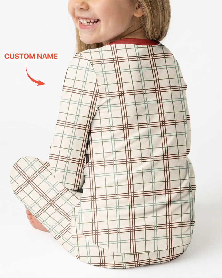 Custom Name Vintage Deck The Halls Bamboo Two Piece Long Sleeve Pajama Set