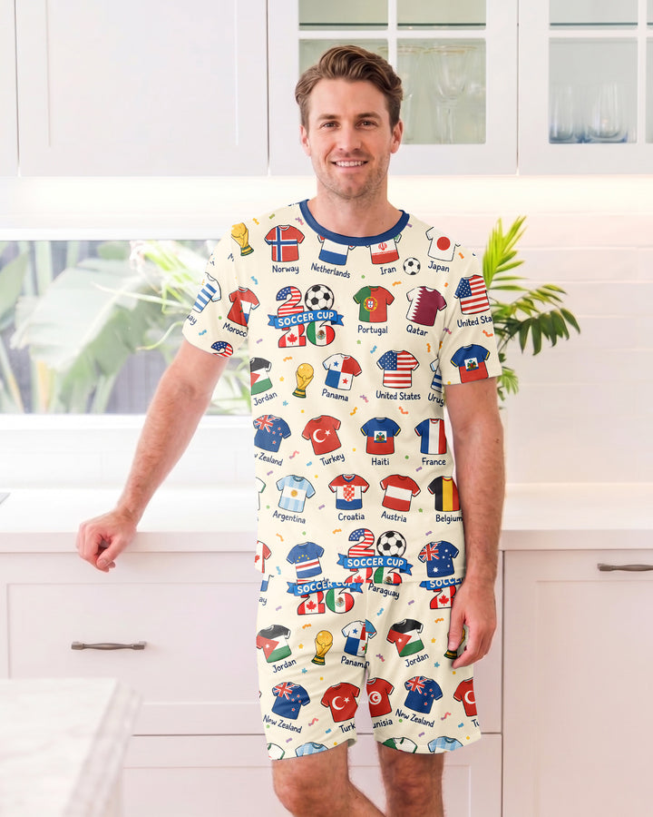2026 Soccer World Jersey Flag Family Matching Bamboo Men Short Sleeve Short Pajama Set