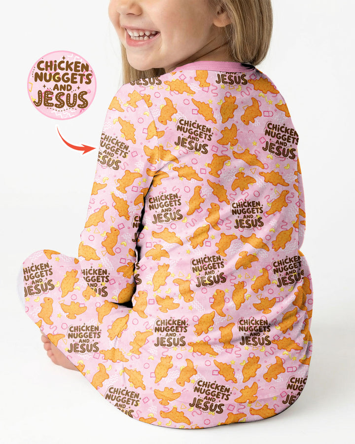 Chicken Nuggets and Jesus Family Matching Bamboo Two Piece Long Sleeve Pajama Set