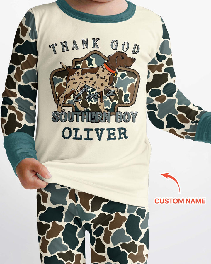 Custom Name Thank God I'm a Southern Bamboo Two Piece Long Sleeve Pajama Set