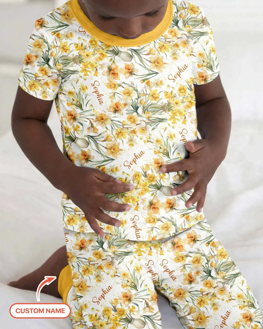 Custom Name Birth Month Flowers Bamboo Two Piece Short Sleeve Pajama Set