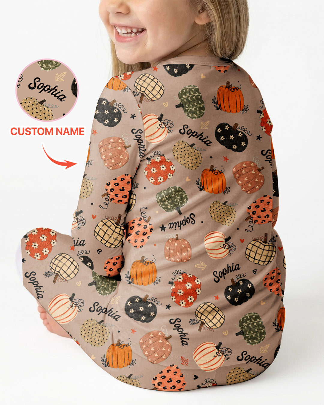 Custom Name Boho Pumpkin Bamboo Two Piece Long Sleeve Pajama Set