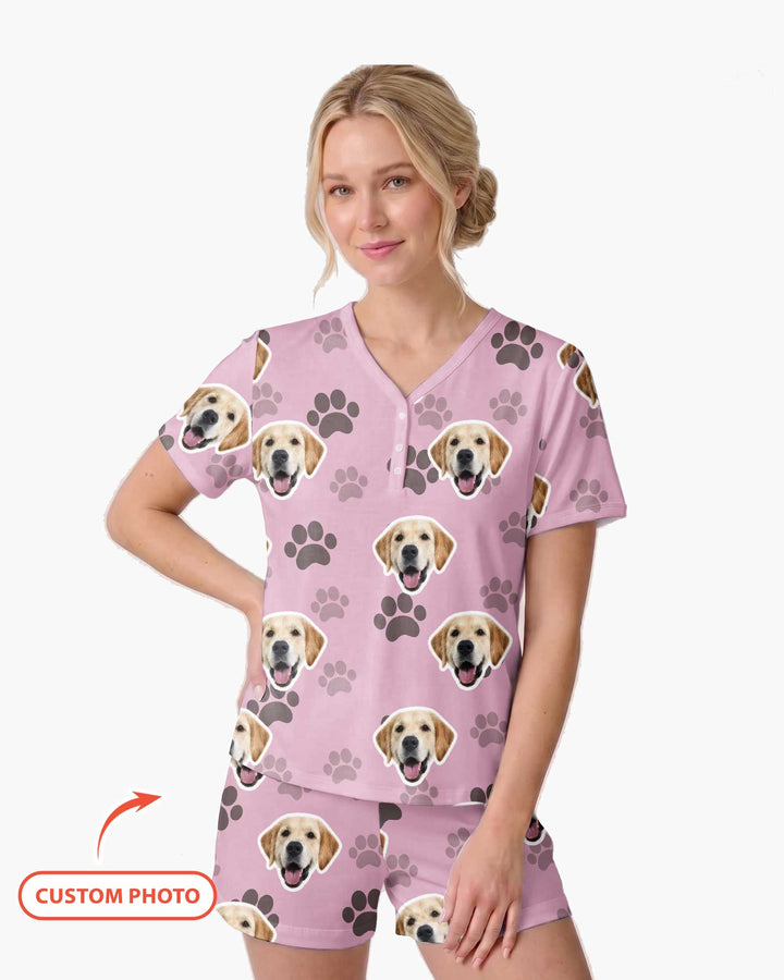 Personalized Dog & Cat Photo Bamboo Women Short Sleeve Short Pajama Set