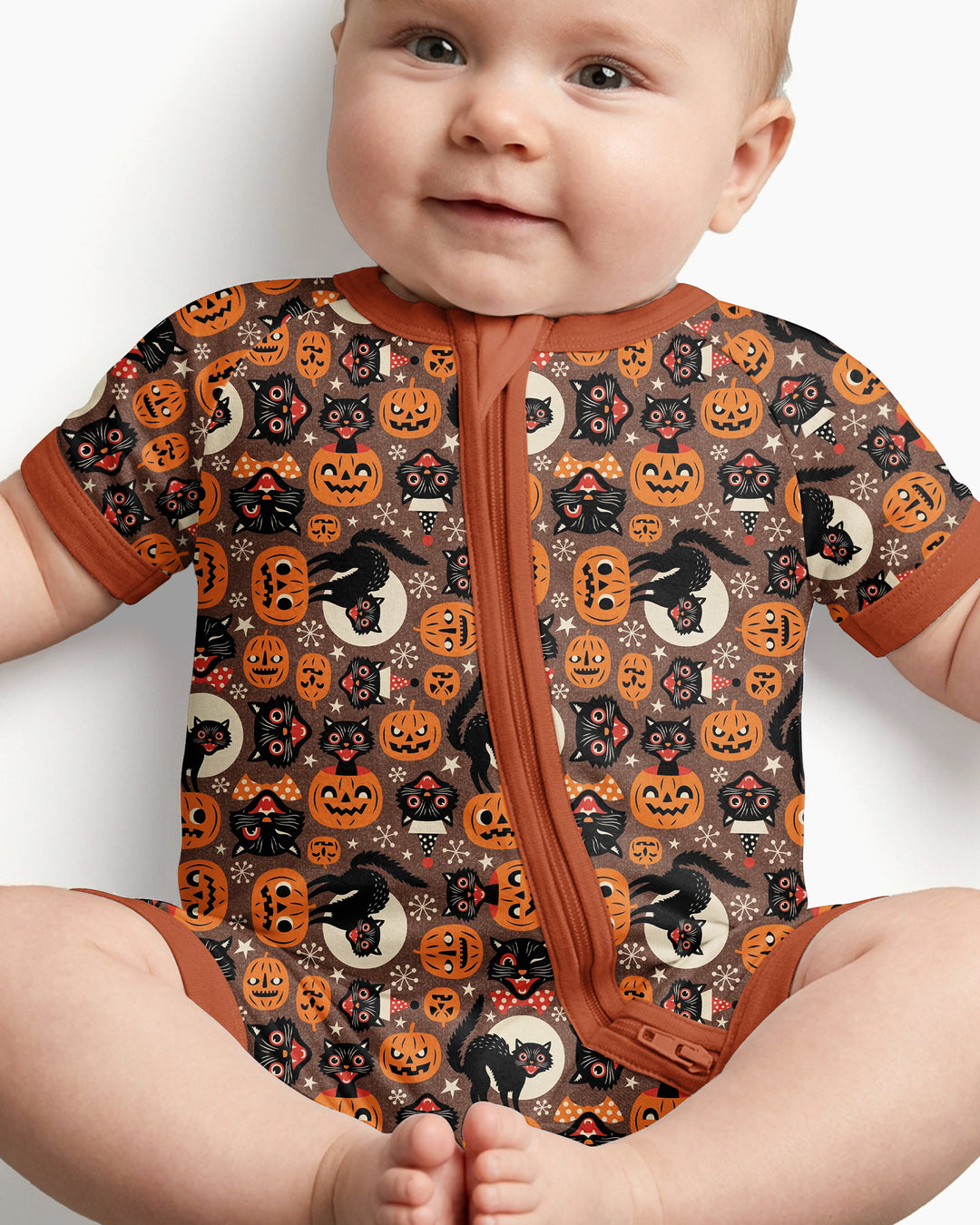 Vintage Halloween Black Cat Pumpkin Bamboo Shorty Zippy