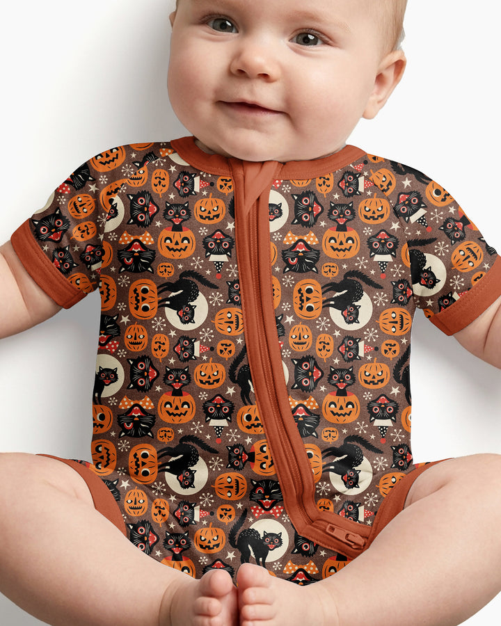 Vintage Halloween Black Cat Pumpkin Bamboo Shorty Zippy