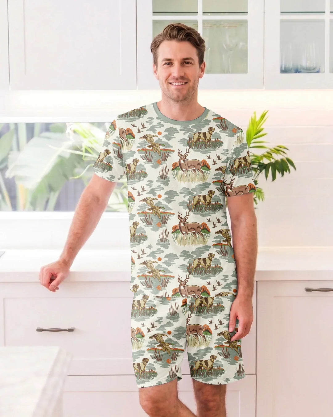 Vintage Hunting Season Daddy& Me Matching Bamboo Men Short Sleeve Short Pajama Set