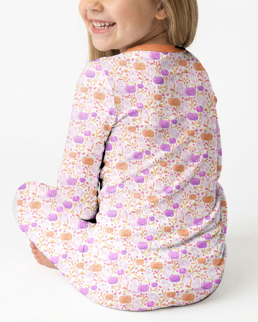 Pastel Pumpkins and Ghosts Bamboo Two Piece Long Sleeve Pajama Set