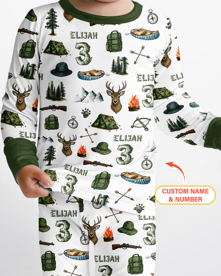Personalized Birthday Camper Bamboo Two Piece Long Sleeve Pajama Set