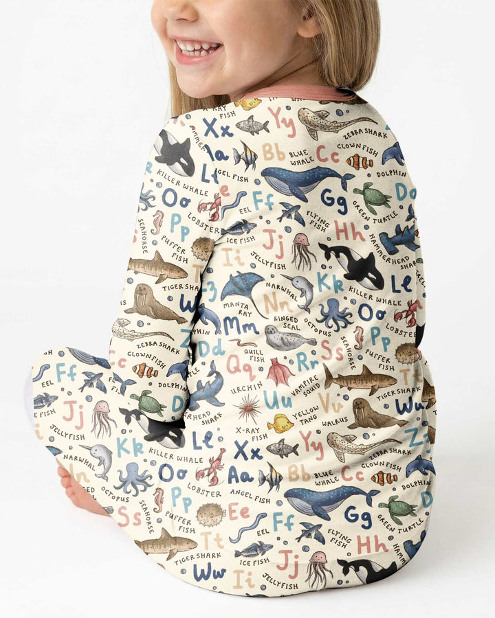Ocean Animal Alphabet Bamboo Two Piece Long Sleeve Pajama Set
