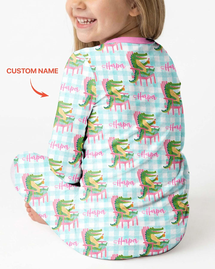 Custom Name Preppy Later Gator Bamboo Two Piece Long Sleeve Pajama Set