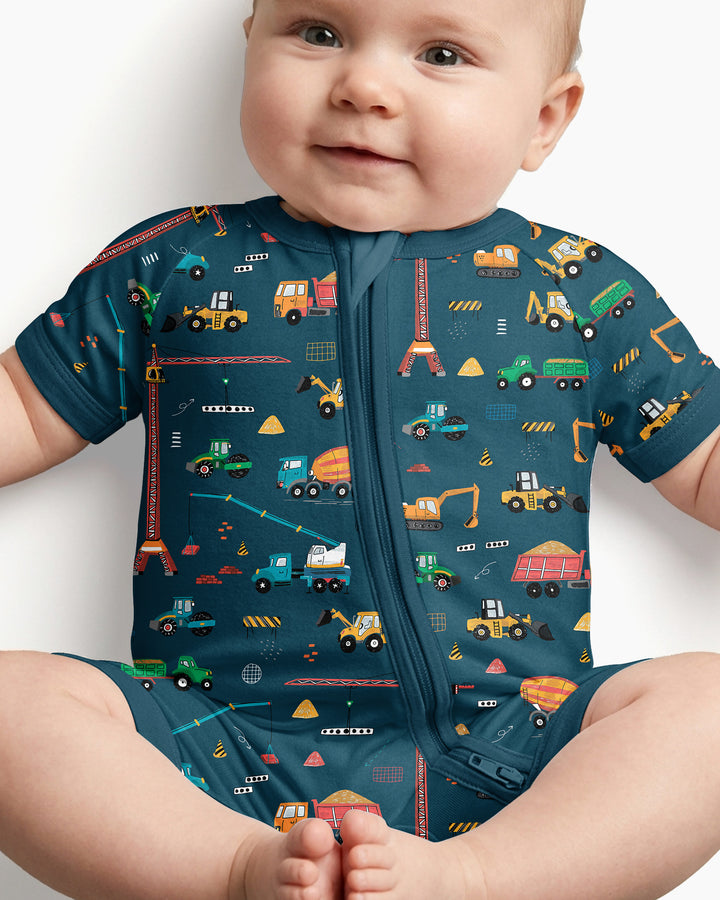 Dark Slate Gray Construction Bamboo Shorty Zippered Romper