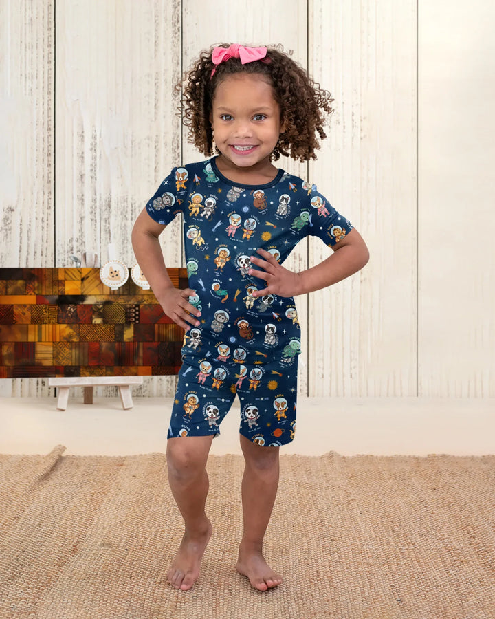 Animal Astronauts Bamboo Two Piece Short Sleeve Shorts Pajama Set