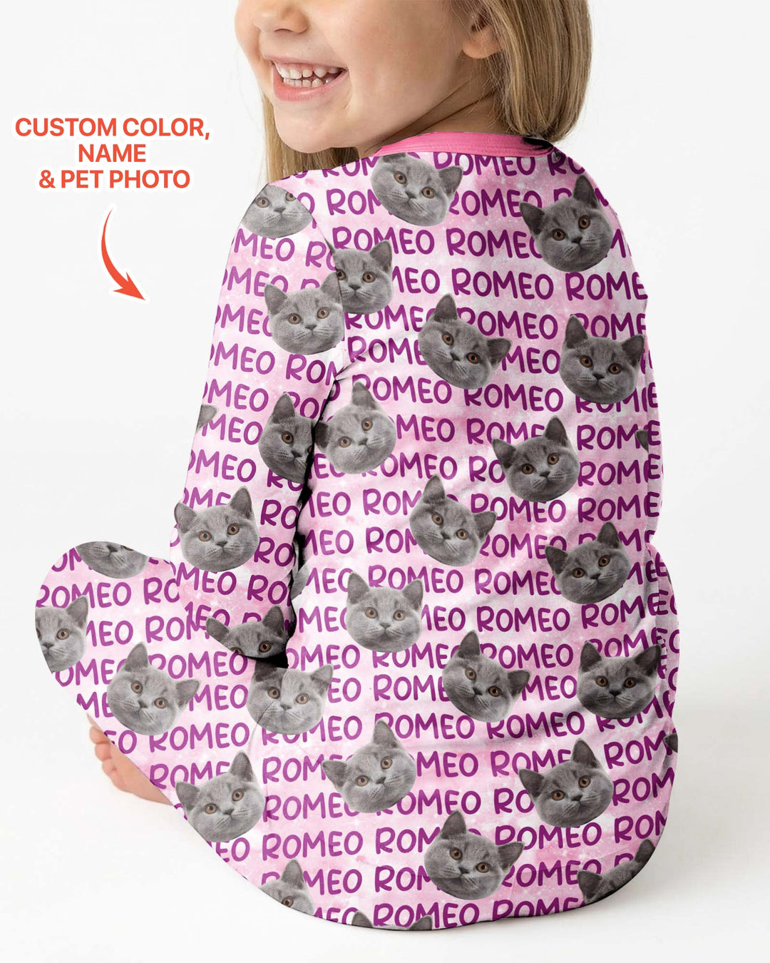 Custom Pet Photo With Name Watercolor Bamboo Two Piece Long Sleeve Pajama Set