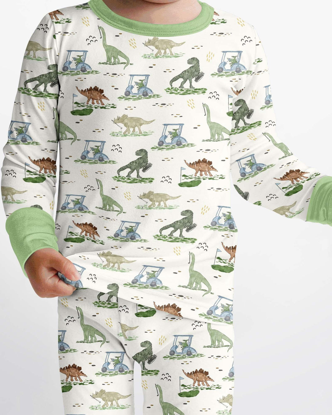 Dinos On The Green Daddy & Me Matching Bamboo Two Piece Long Sleeve Pajama Set