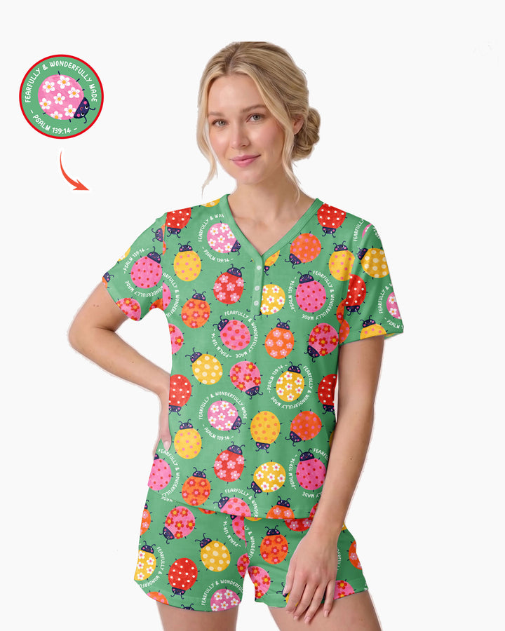 Fearfully & Wonderfully Made Bamboo Women Short Sleeve Short Pajama Set