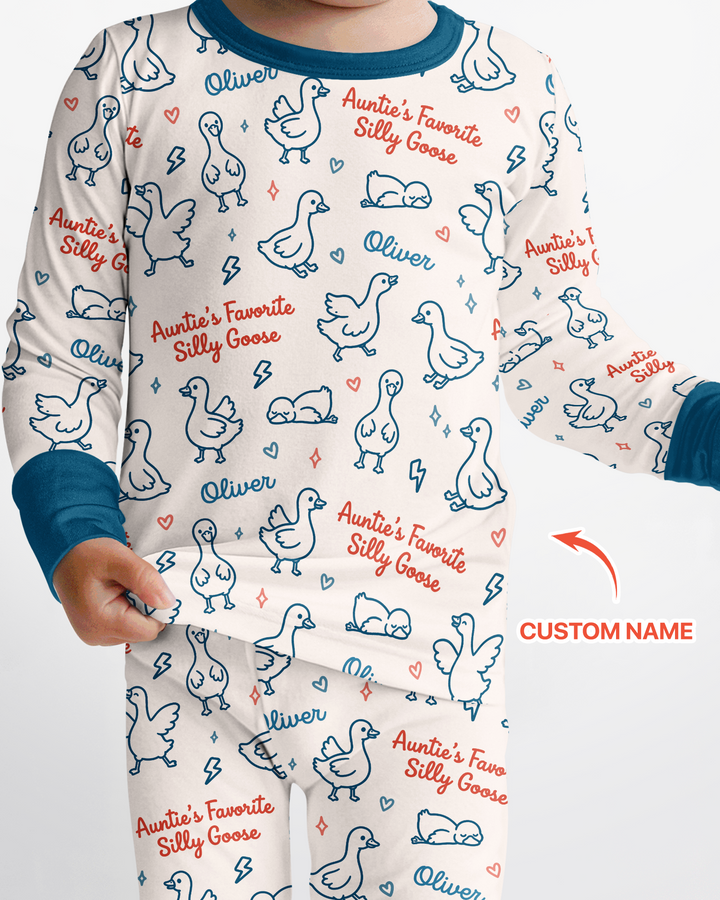 Custom Name Auntie's Favorite Silly Goose Bamboo Two Piece Long Sleeve Pajama Set