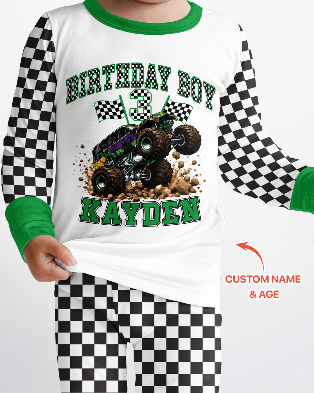 Custom Monster Truck Birthday Bamboo Two Piece Long Sleeve Pajama Set