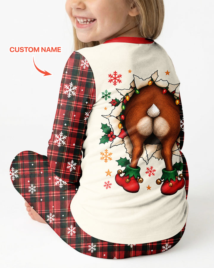 Cute Reindeer in Santa Hat Bamboo Two Piece Long Sleeve Pajama Set