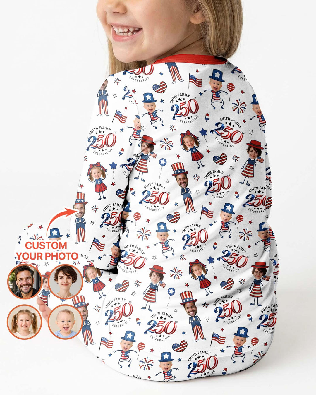 Custom Photo Smith Family Celebration Bamboo Two Piece Long Sleeve Pajama Set