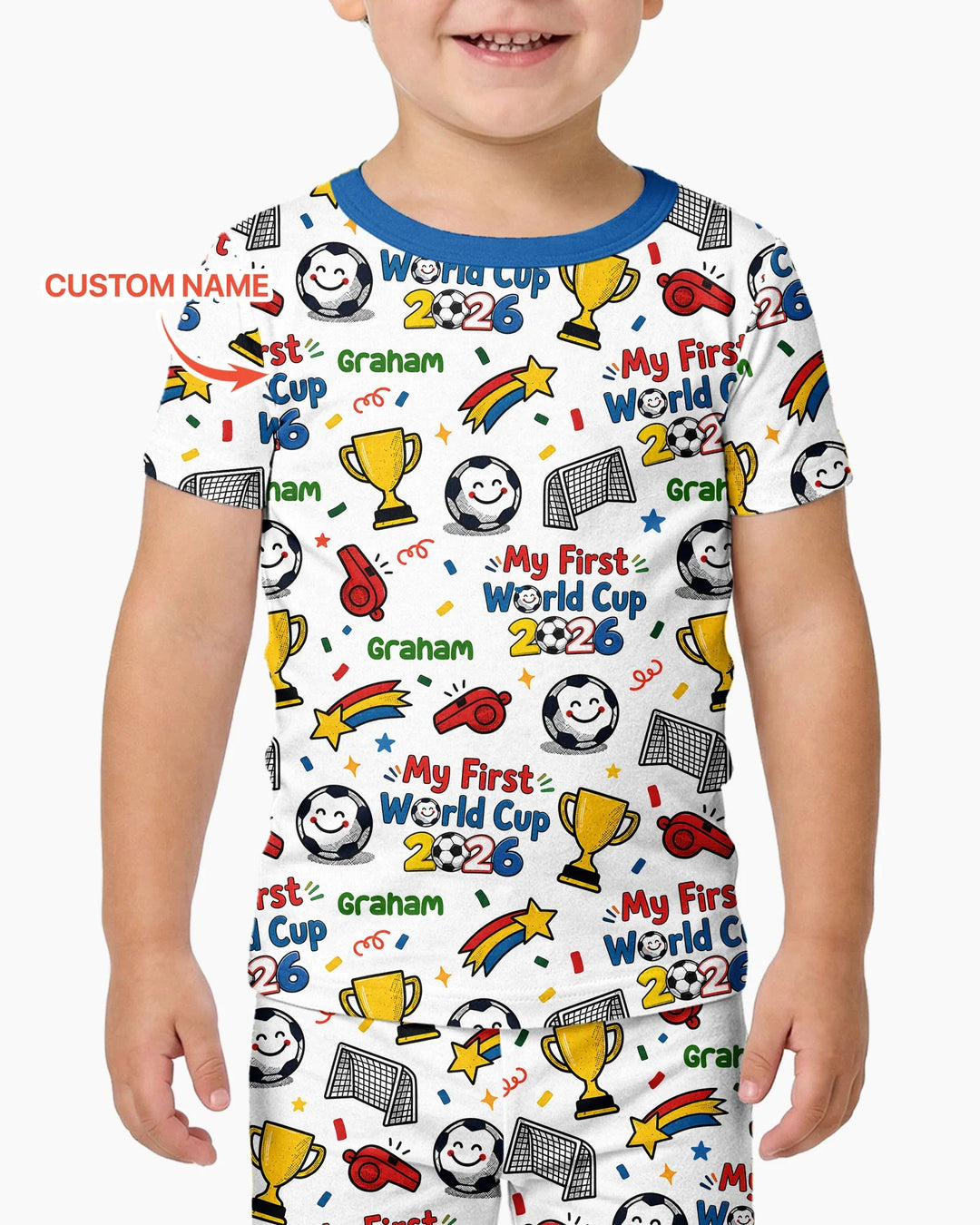 Custom Name My First Soccer Cup Bamboo Two Piece Short Sleeve Pajama Set