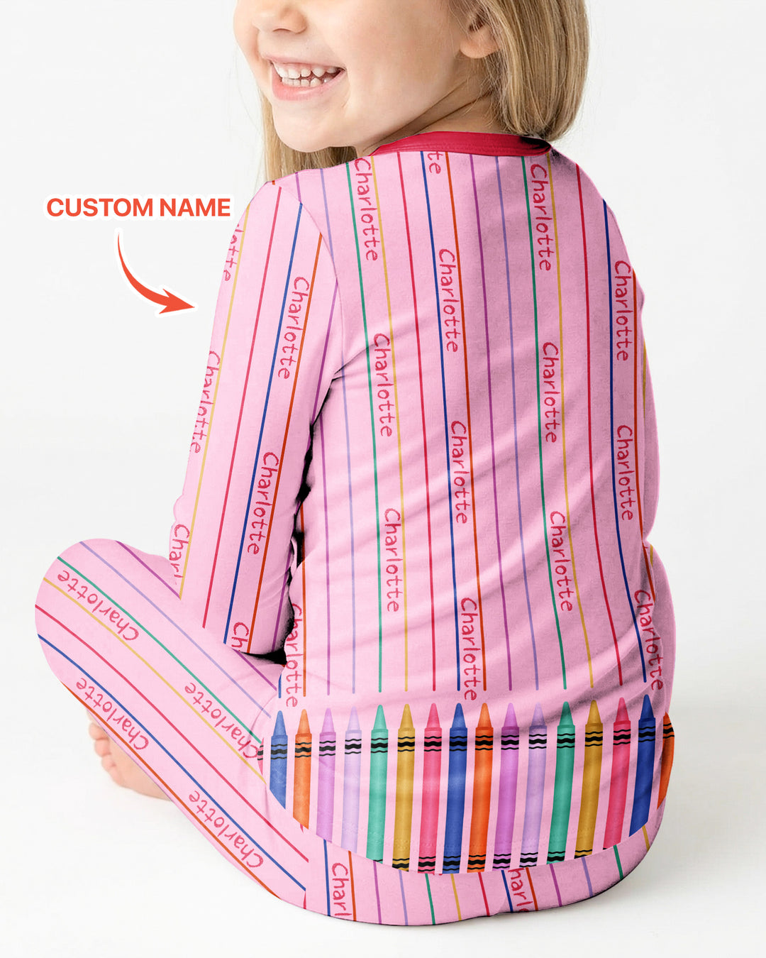 Custom Name Crayon Lines Bamboo Two Piece Long Sleeve Pajama Set