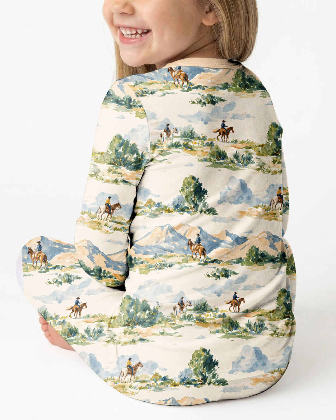 Western Cowboy Landscape Bamboo Two Piece Long Sleeve Pajama Set