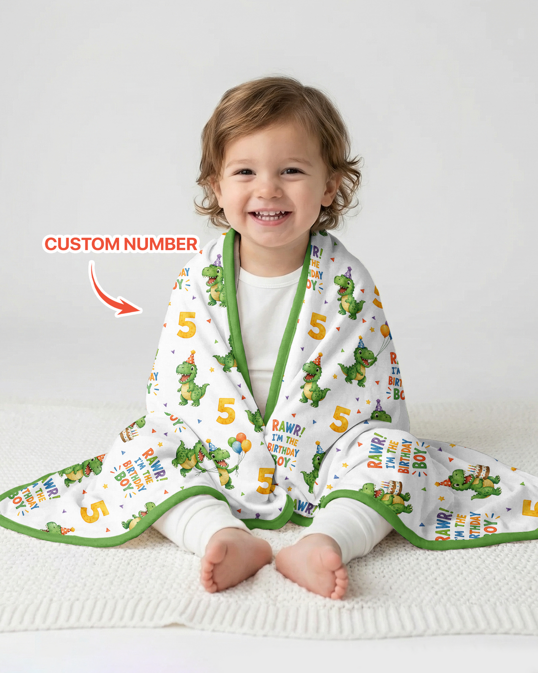 Personalized Dinosaur Birthday Boy Bamboo Blanket