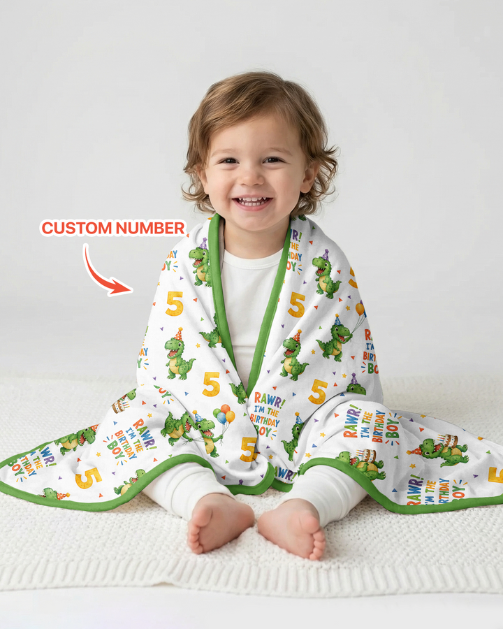 Personalized Dinosaur Birthday Boy Bamboo Blanket