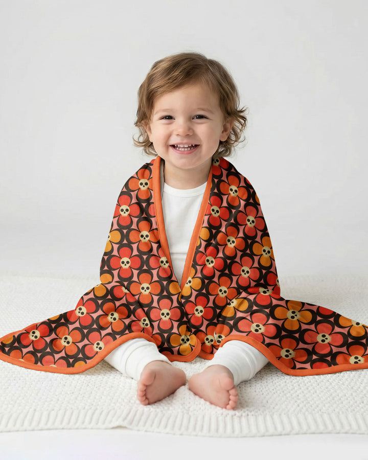 Retro Skull Flower Halloween Bamboo Blanket