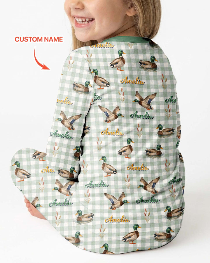 Mallard Duck Custom Name Bamboo Two Piece Long Sleeve Pajama Set