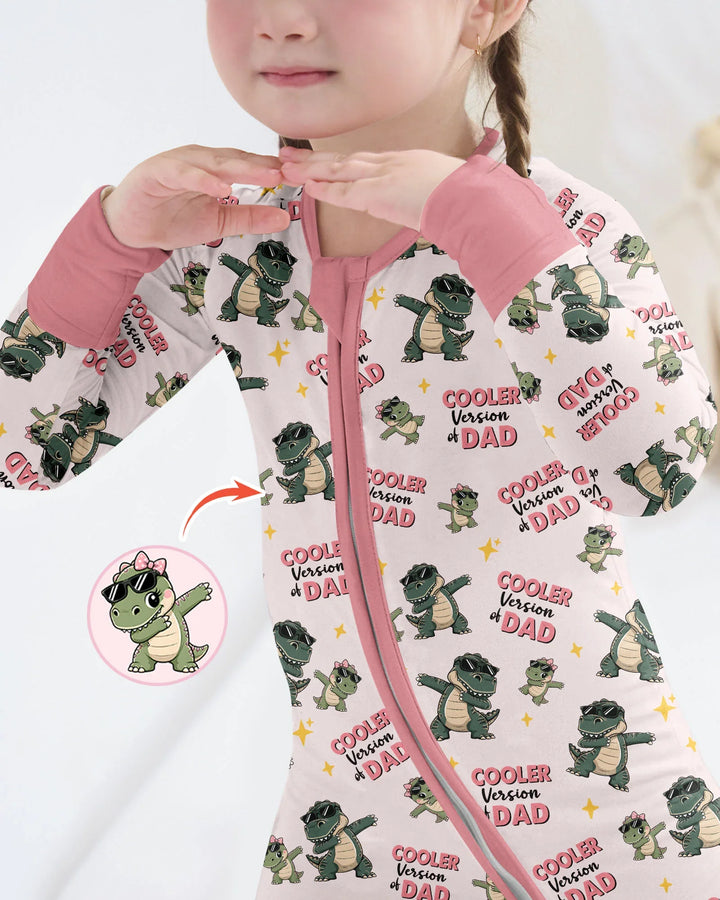 Divertido pijama de bambú convertible con cremallera de dinosaurio para papá e hijo a juego