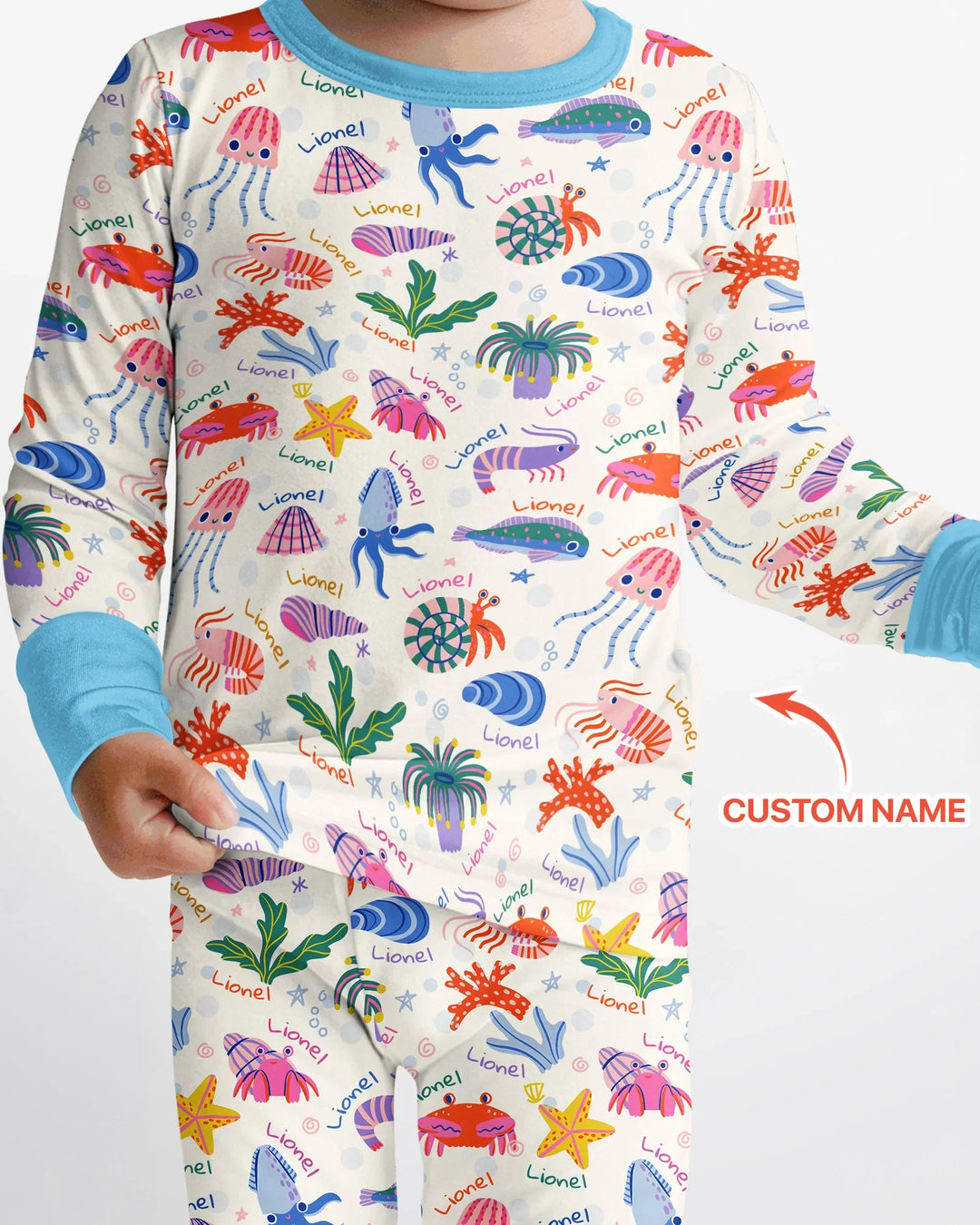 Tide Pool Pals Custom Name Bamboo Two Piece Long Sleeve Pajama Set