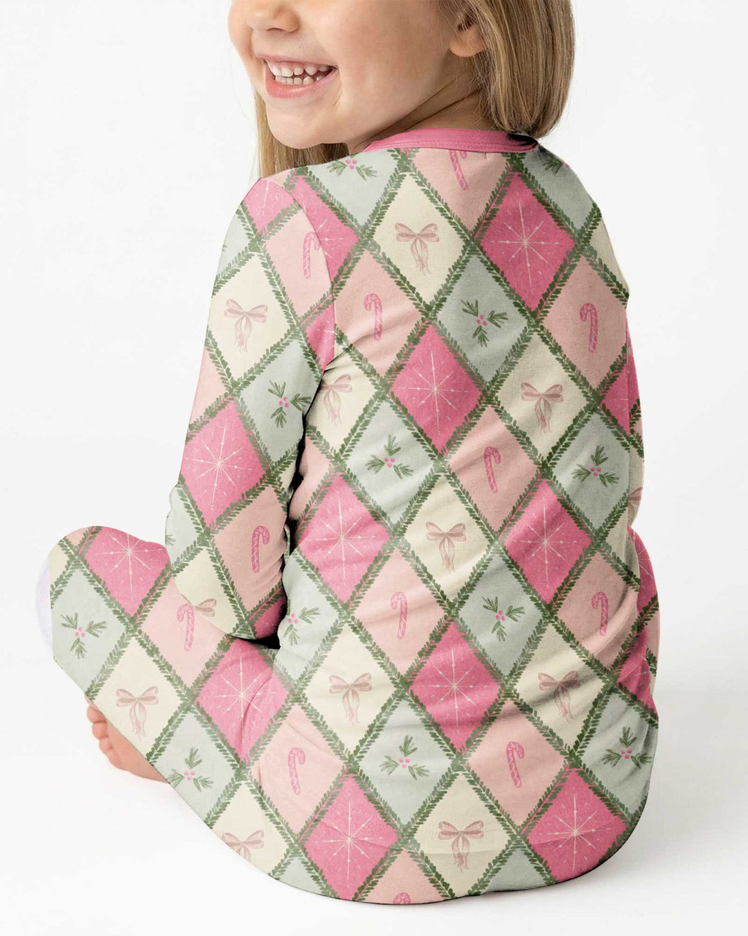 Pink Christmas Patchwork Mommy & Me Matching Bamboo Two Piece Long Sleeve Pajama Set