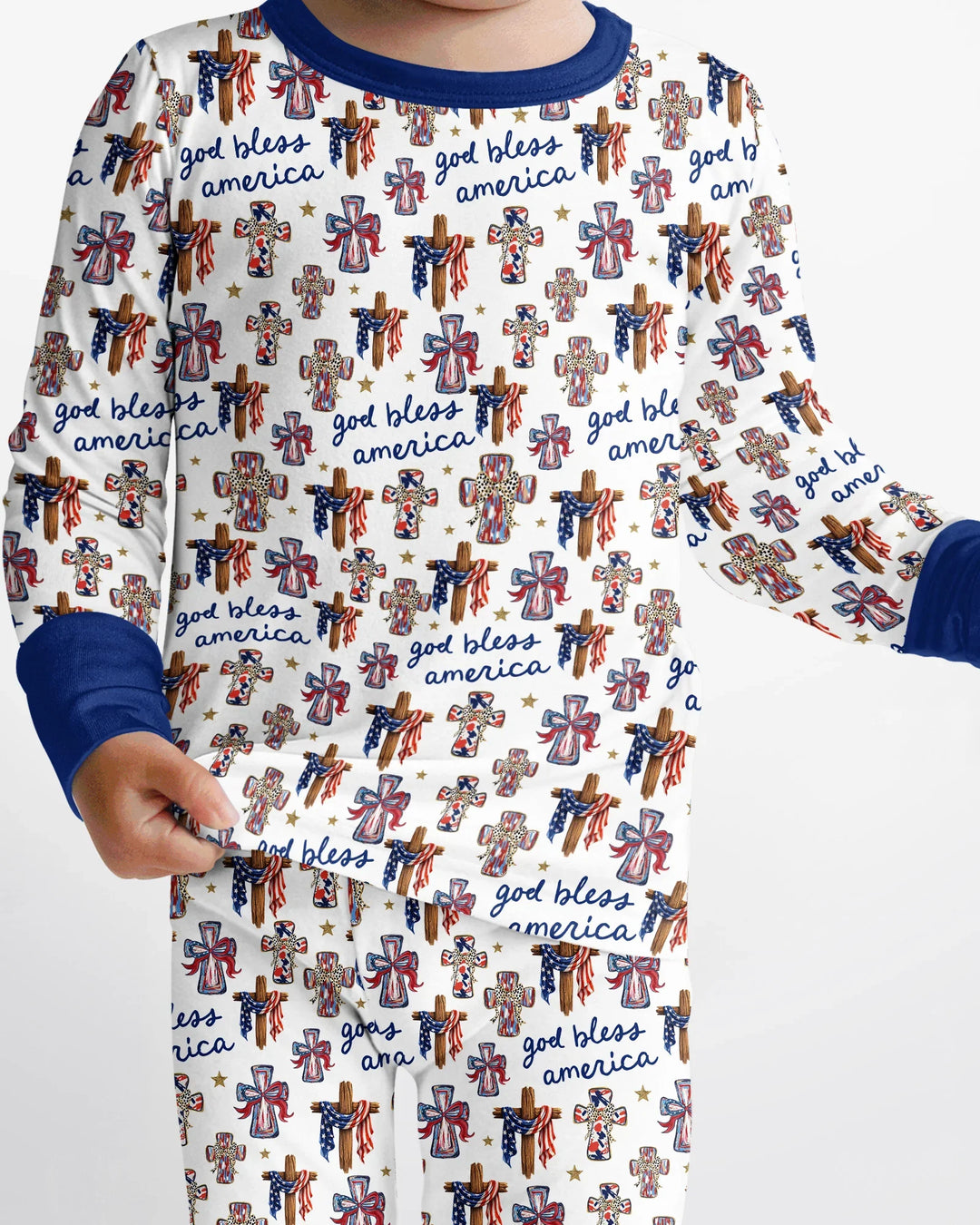 God Bless America Family Matching Bamboo Two Piece Long Sleeve Pajama Set
