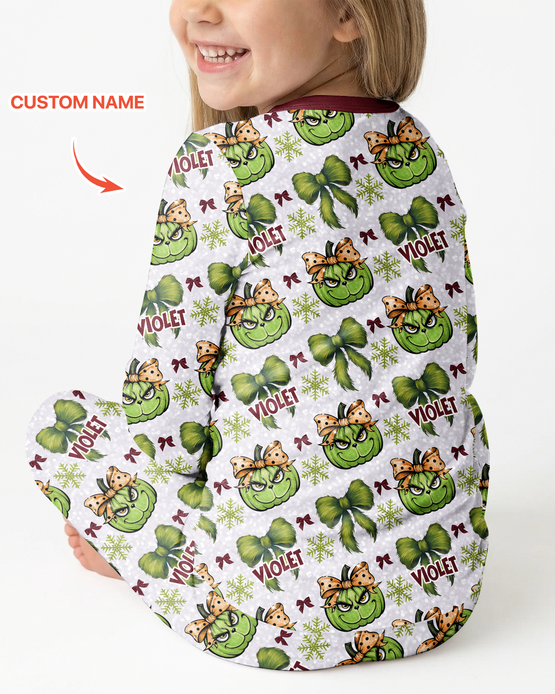 Custom Name Grumpy Green Christmas Bamboo Two Piece Long Sleeve Pajama Set