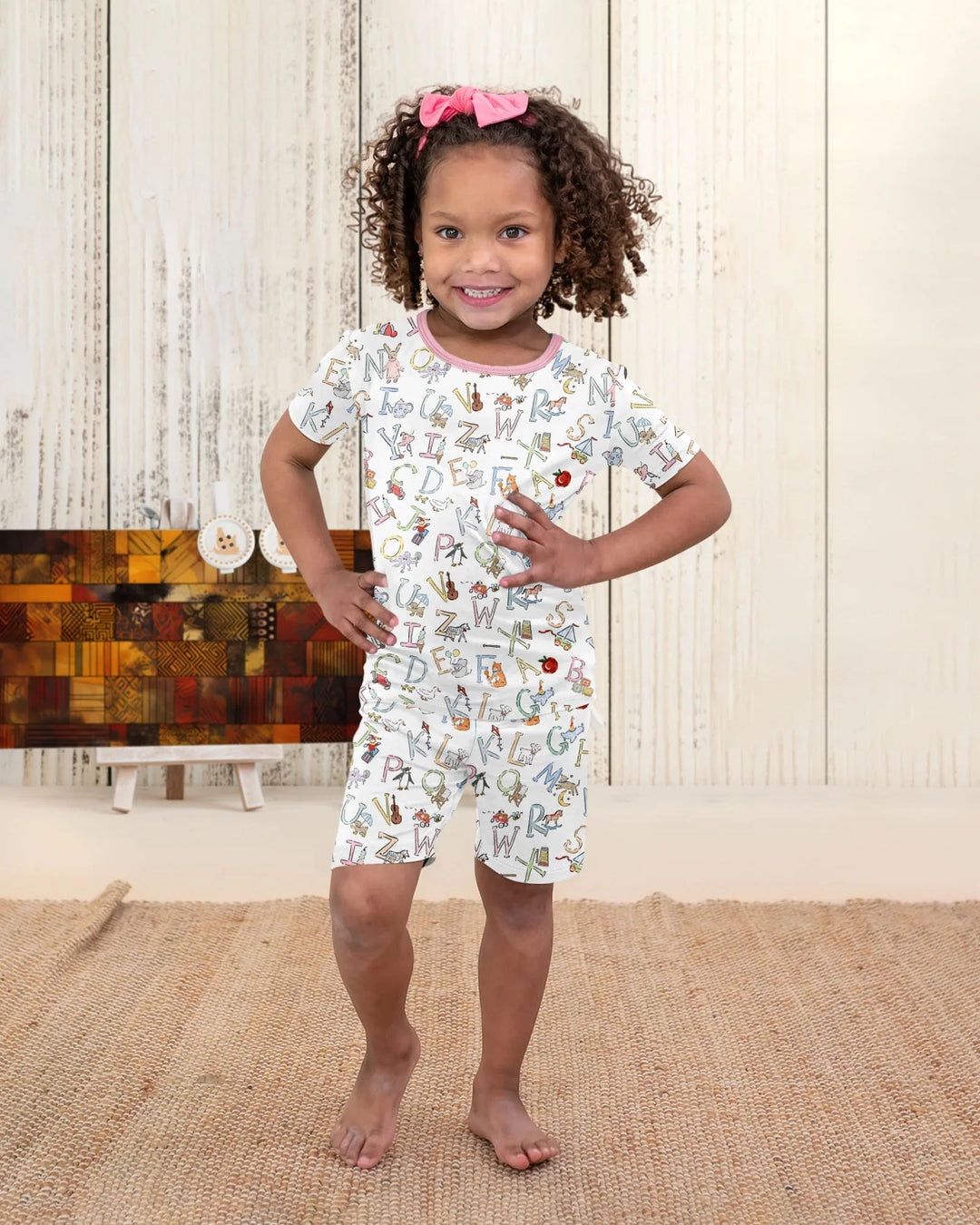 ABC Whimsy Bamboo Two Piece Short Sleeve Shorts Pajama Set