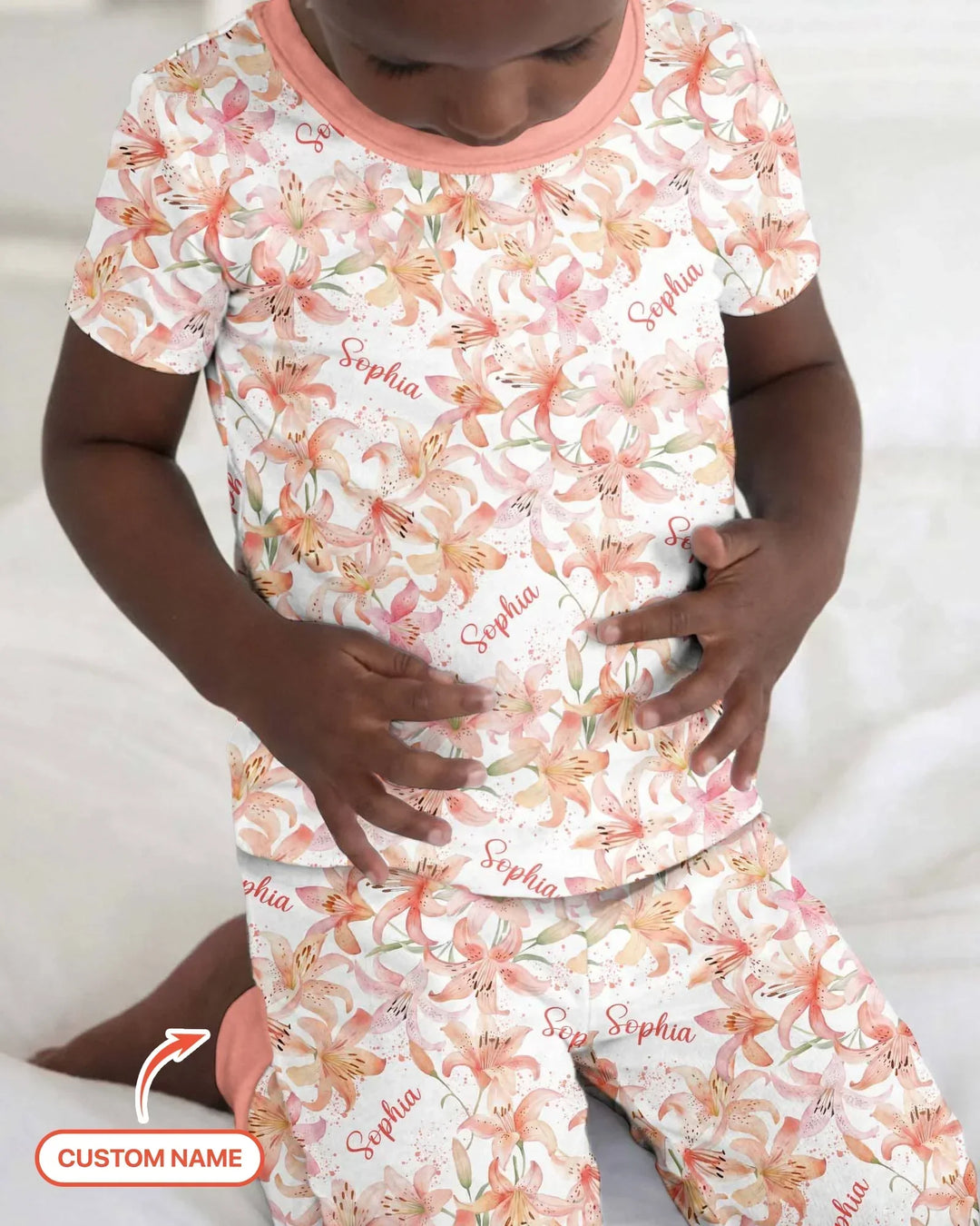 Custom Name Birth Month Flowers Bamboo Two Piece Short Sleeve Pajama Set