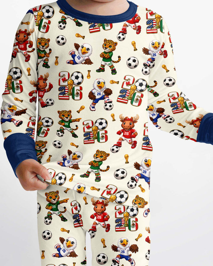 Cute Soccer Mascots USA CAN MEX Bamboo Two Piece Long Sleeve Pajama Set