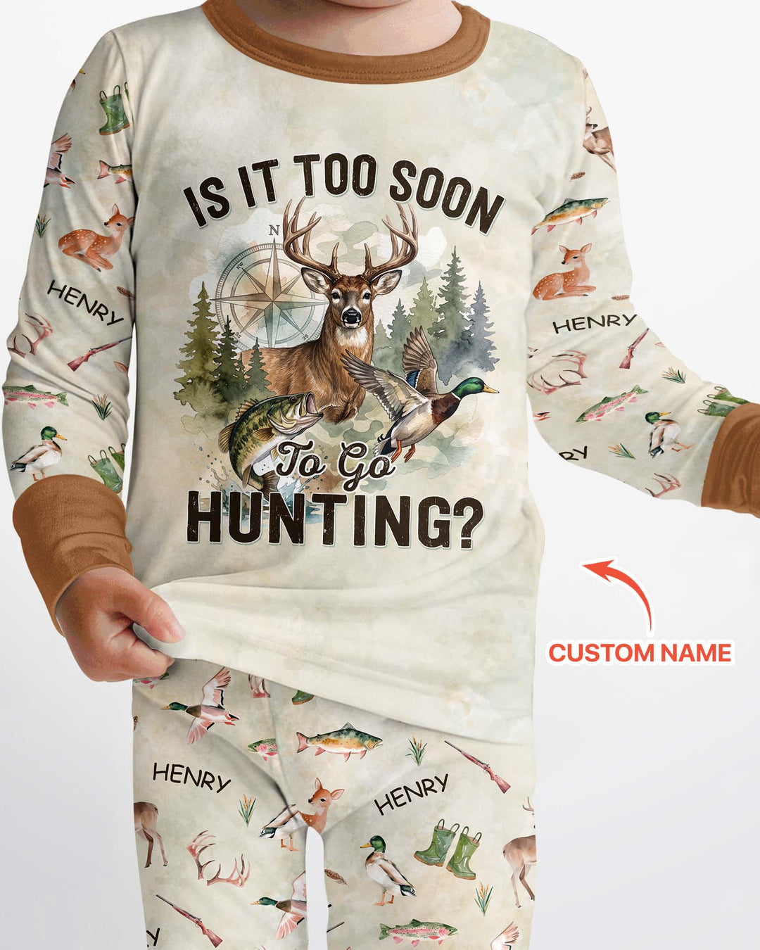 Is It Too Soon To Go Hunting Custom Name Bamboo Two Piece Long Sleeve Pajama Set