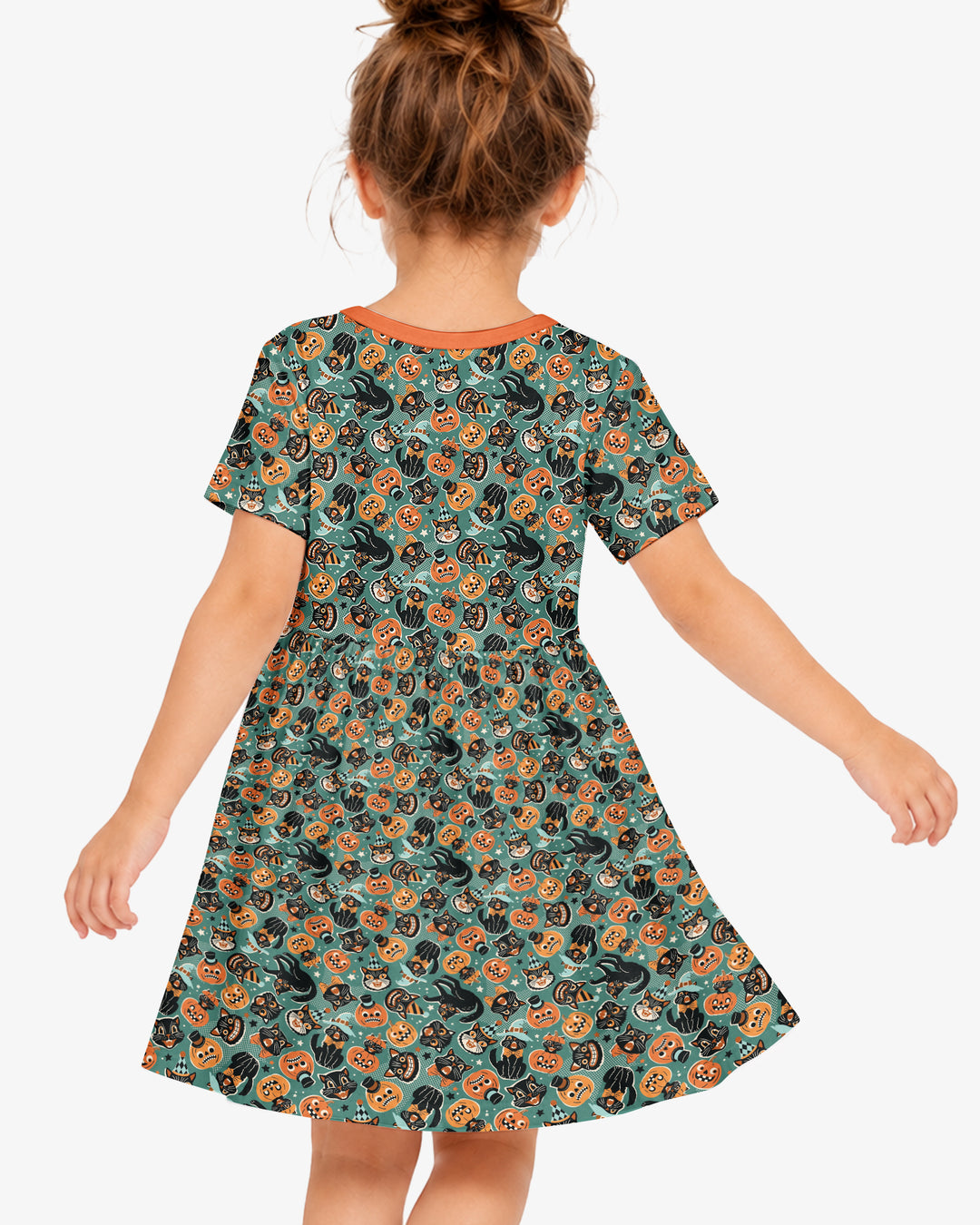 Retro Black Cat Witch Pumpkin Halloween Bamboo Twirl Dress