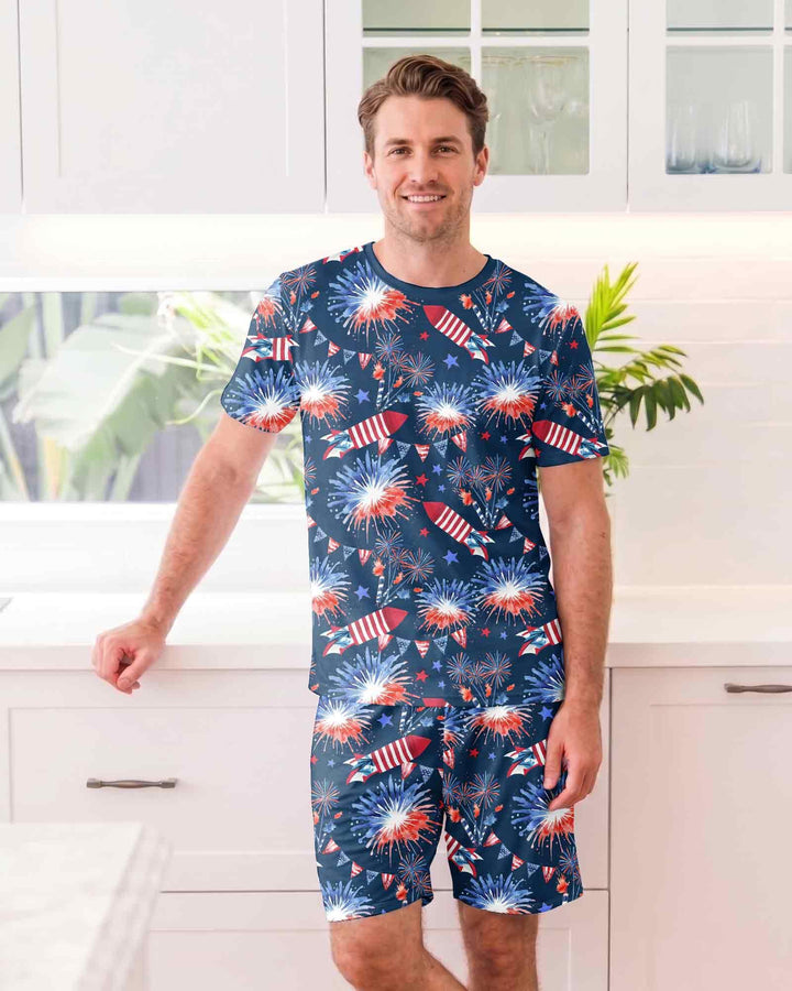 Firework Bamboo Men Short Sleeve Short Pajama Set