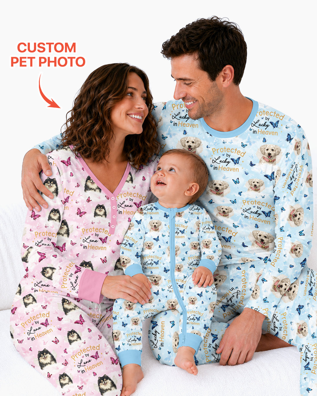 Custom Pet Photo Protected By Heaven Family Bamboo Women Pajama Set