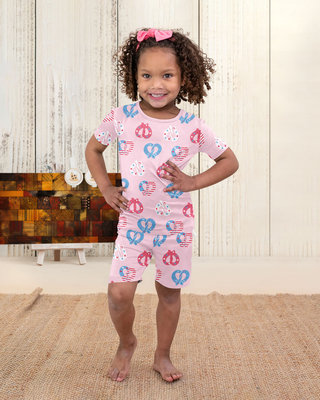 4th of July Pretzel  Bamboo Two Piece Short Sleeve Shorts Pajama Set