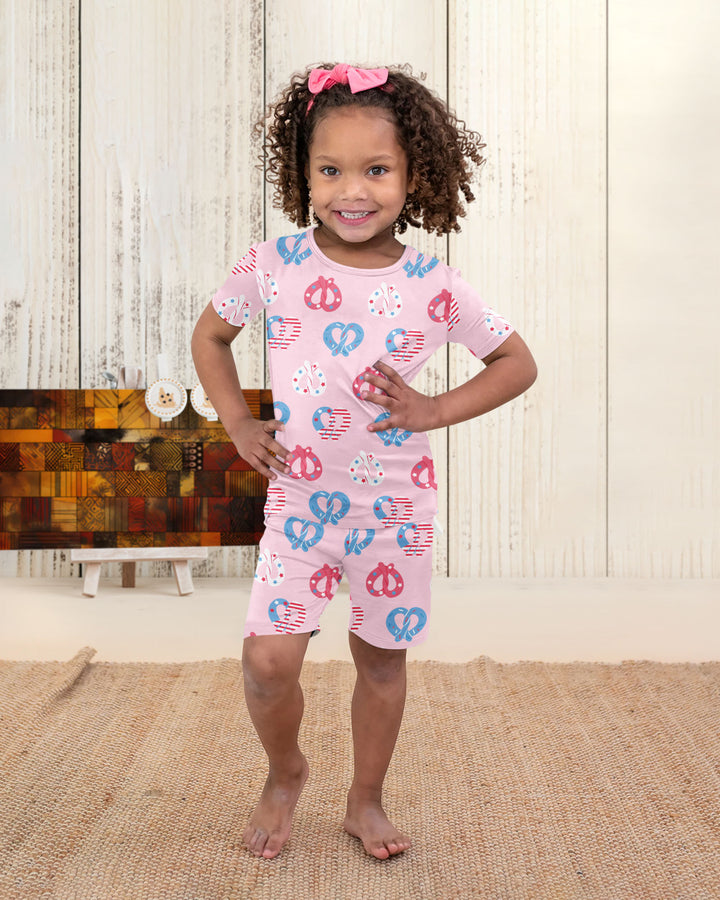 4th of July Pretzel  Bamboo Two Piece Short Sleeve Shorts Pajama Set
