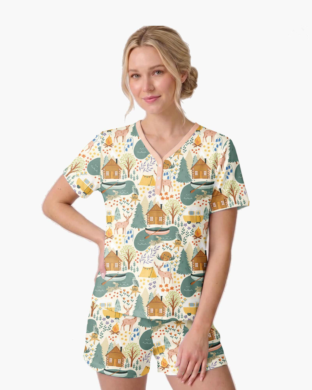 Lake View Camping Bamboo Women Short Sleeve Short Pajama Set