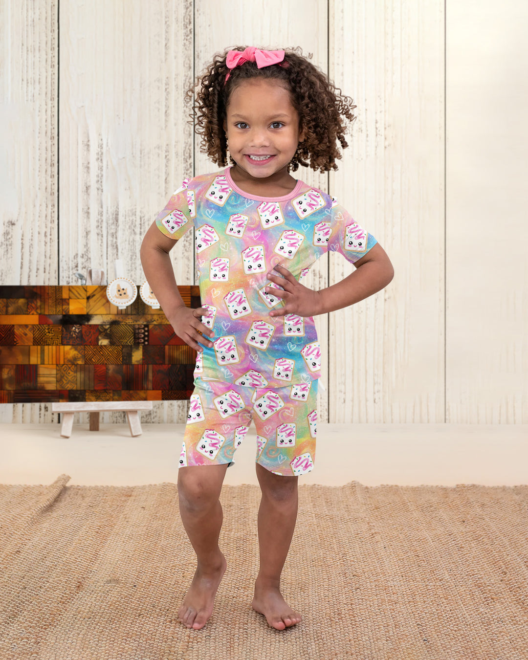 Kawaii Sprinkle Pastry  Bamboo Two Piece Short Sleeve Shorts Pajama Set