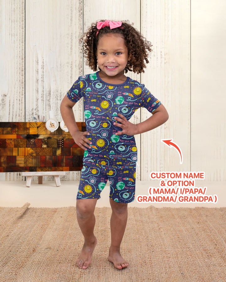 Love to the Moon and Back  Bamboo Two Piece Short Sleeve Shorts Pajama Set