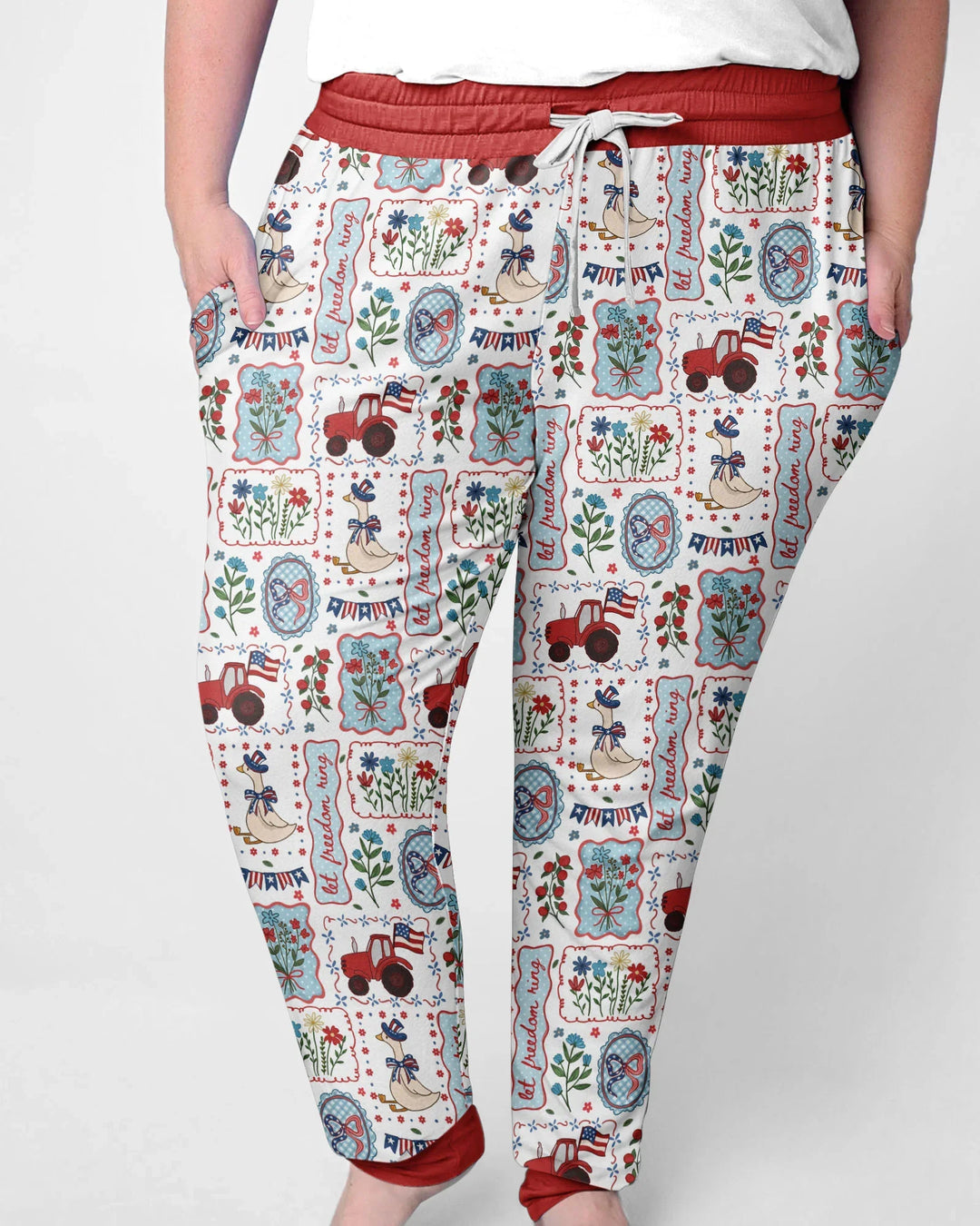 Pijama de mujer de bambú a juego para la familia de gansos tontos patrióticos de EE. UU.