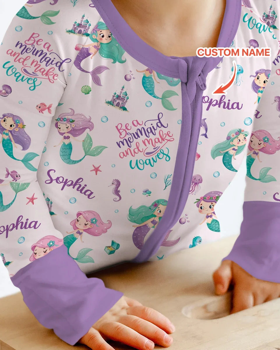 Custom Name Mermaid Make Waves Bamboo Convertible Zippy